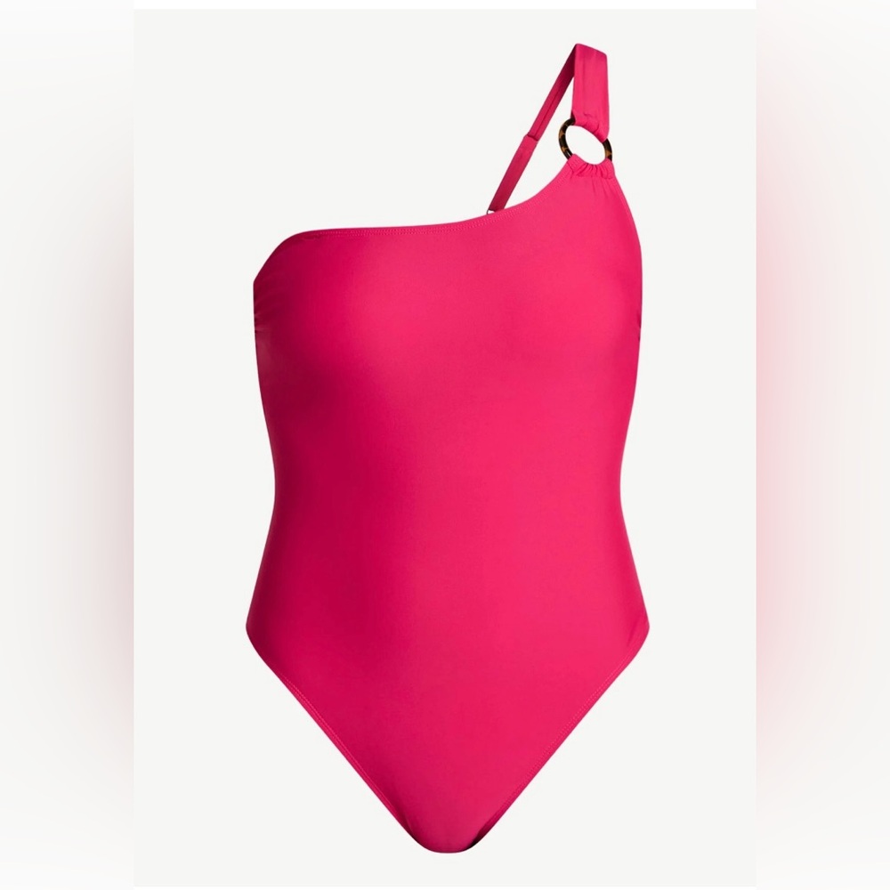 NWT Time & Tru XL Fuchsia/Pink One Shoulder One Piece Swimsuit High Leg